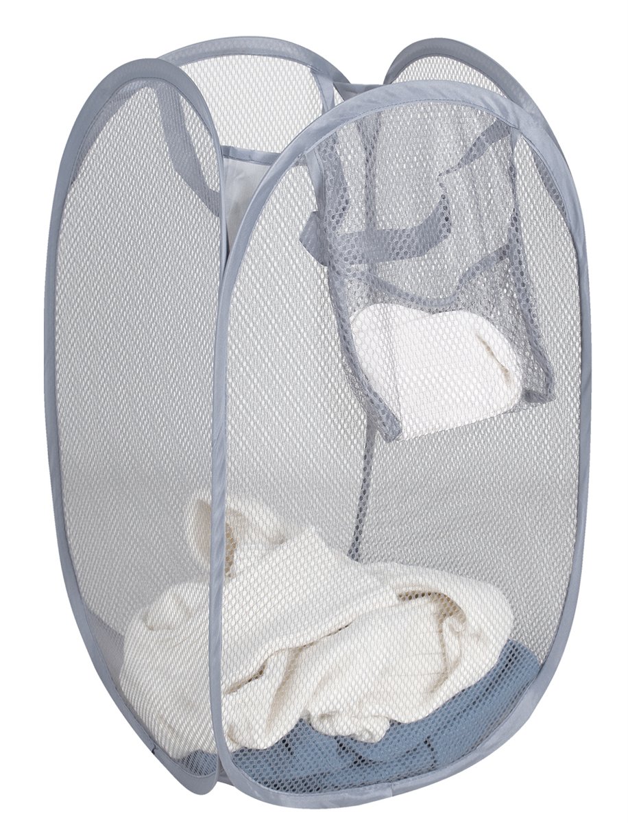 Single-compartment mesh pop-up laundry hamper